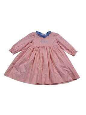 Stitchy Fish 4T embroidered Mabry Pink Dress With Blue Polka Dot Collar (NN768)